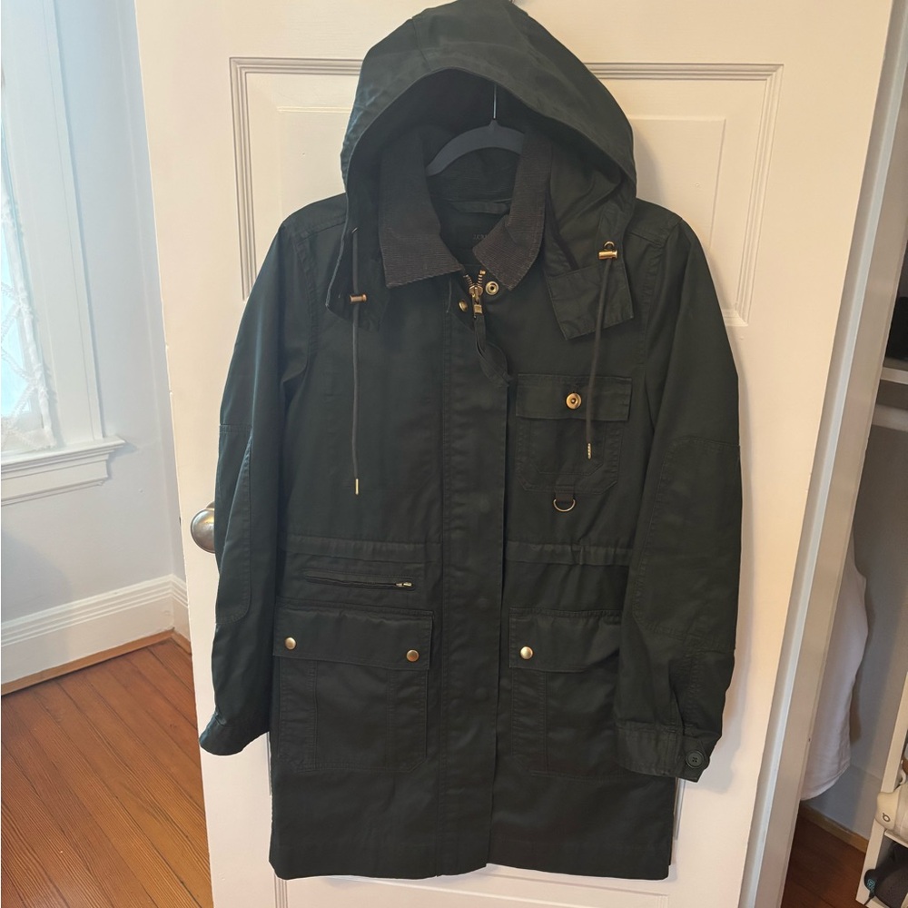 J. Crew Dark Green Hoodie Anorak Coat Women’s Size Small
